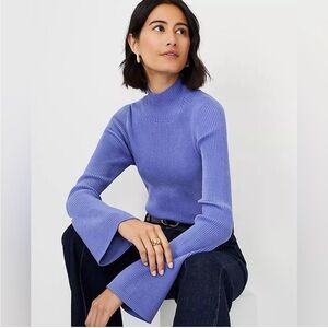 Ann Taylor Flare sleeve mock neck sweater in brilliant peri size XS